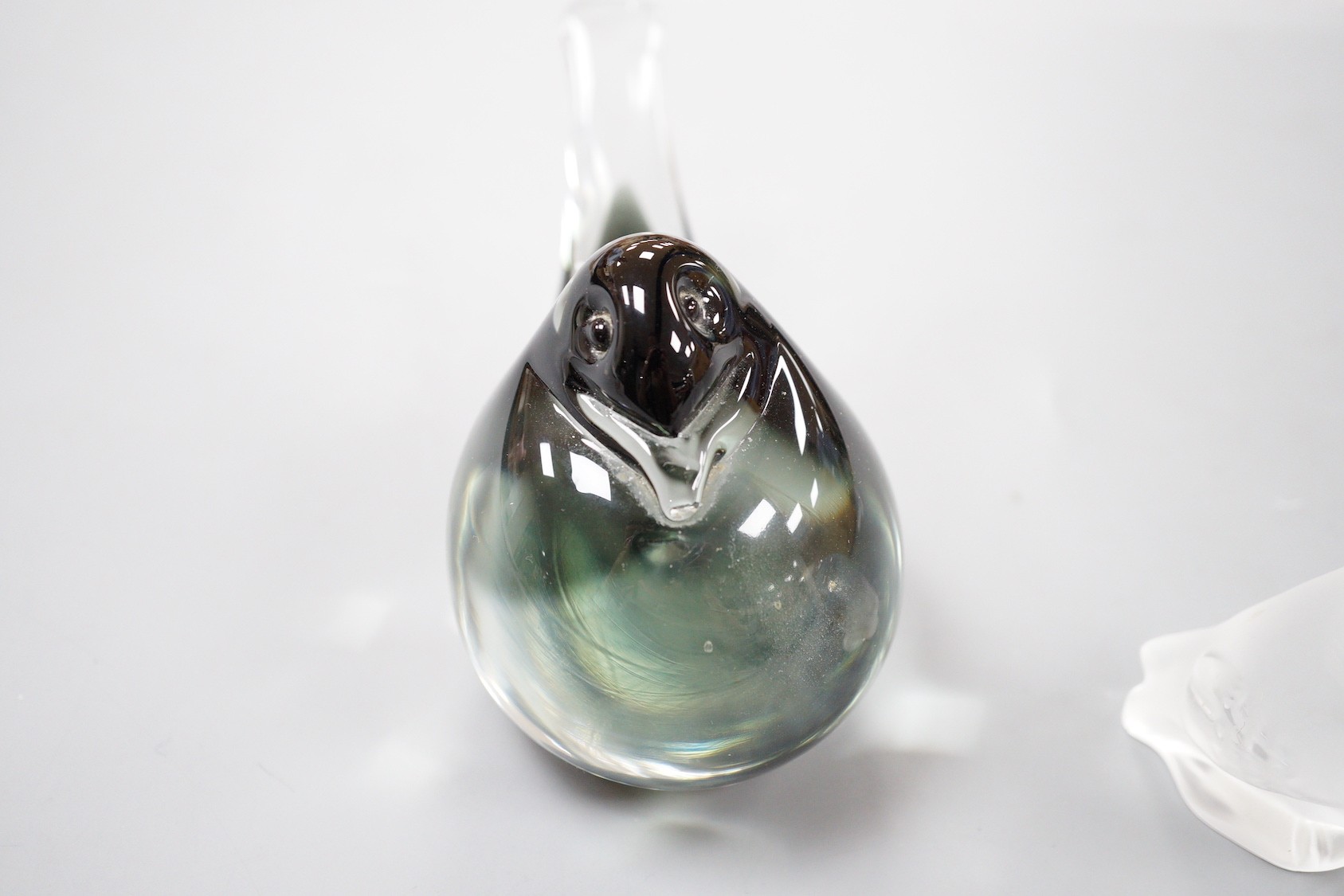 A Lalique owl figure, 6cm tall, and a Murano glass dove